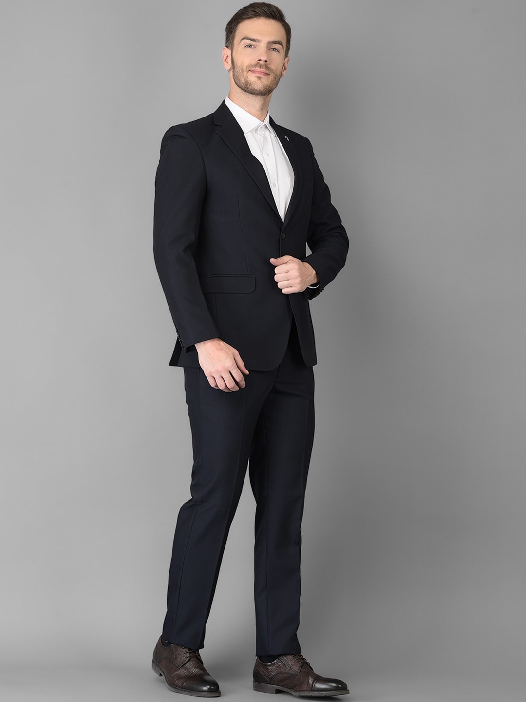 

Canary London Men Navy Blue Self Design Slim Fit 2 Piece Formal Suits