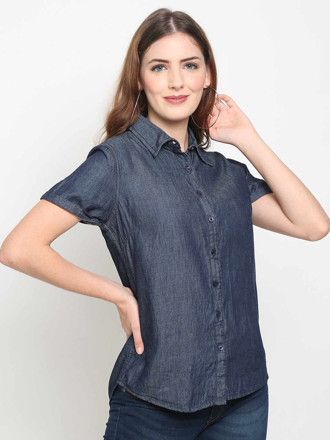 

GRACIT Women Navy Blue Classic Denim Casual Shirt