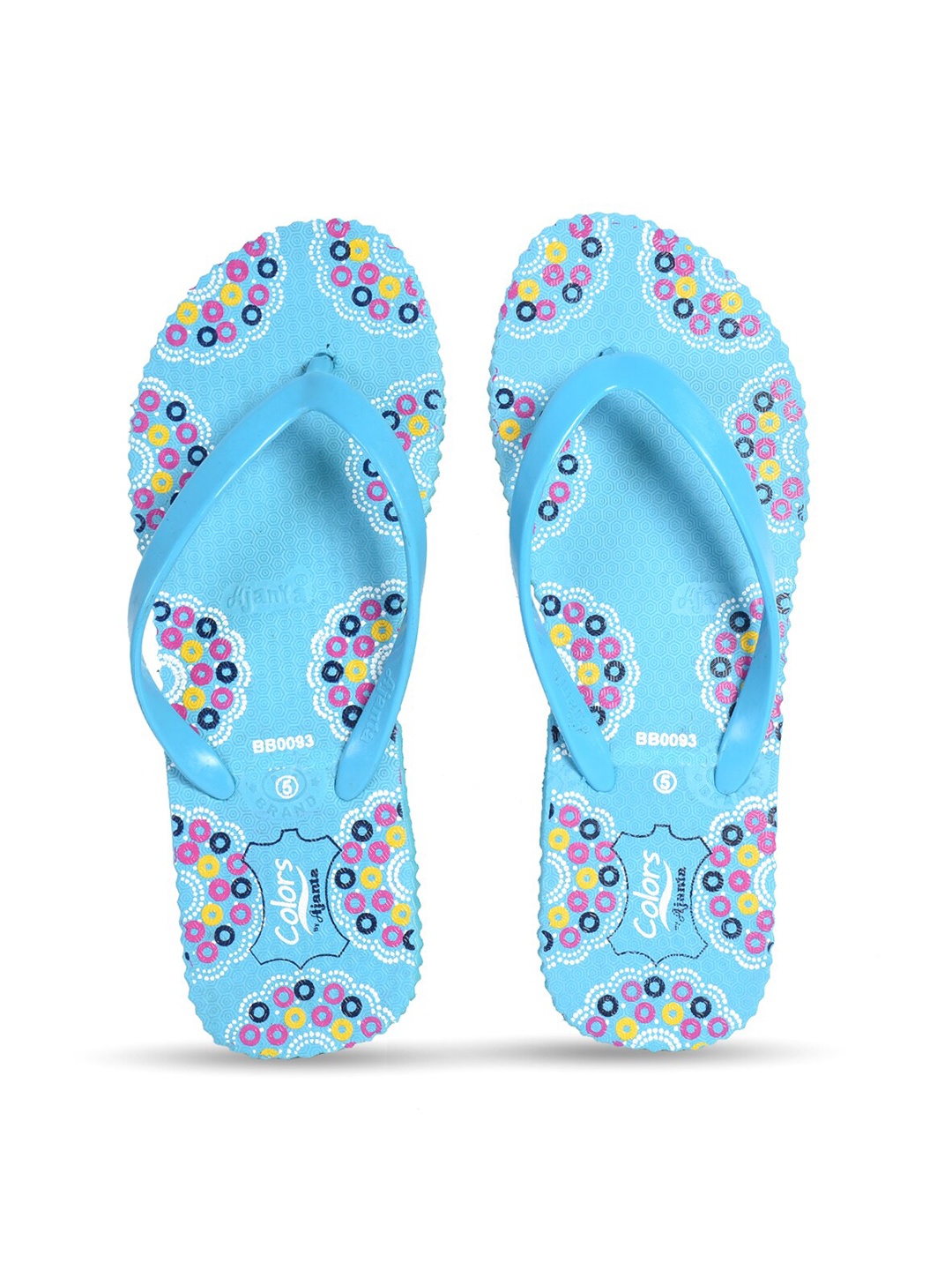 

Ajanta Women Blue & Pink Printed Slip-On Flip Flops