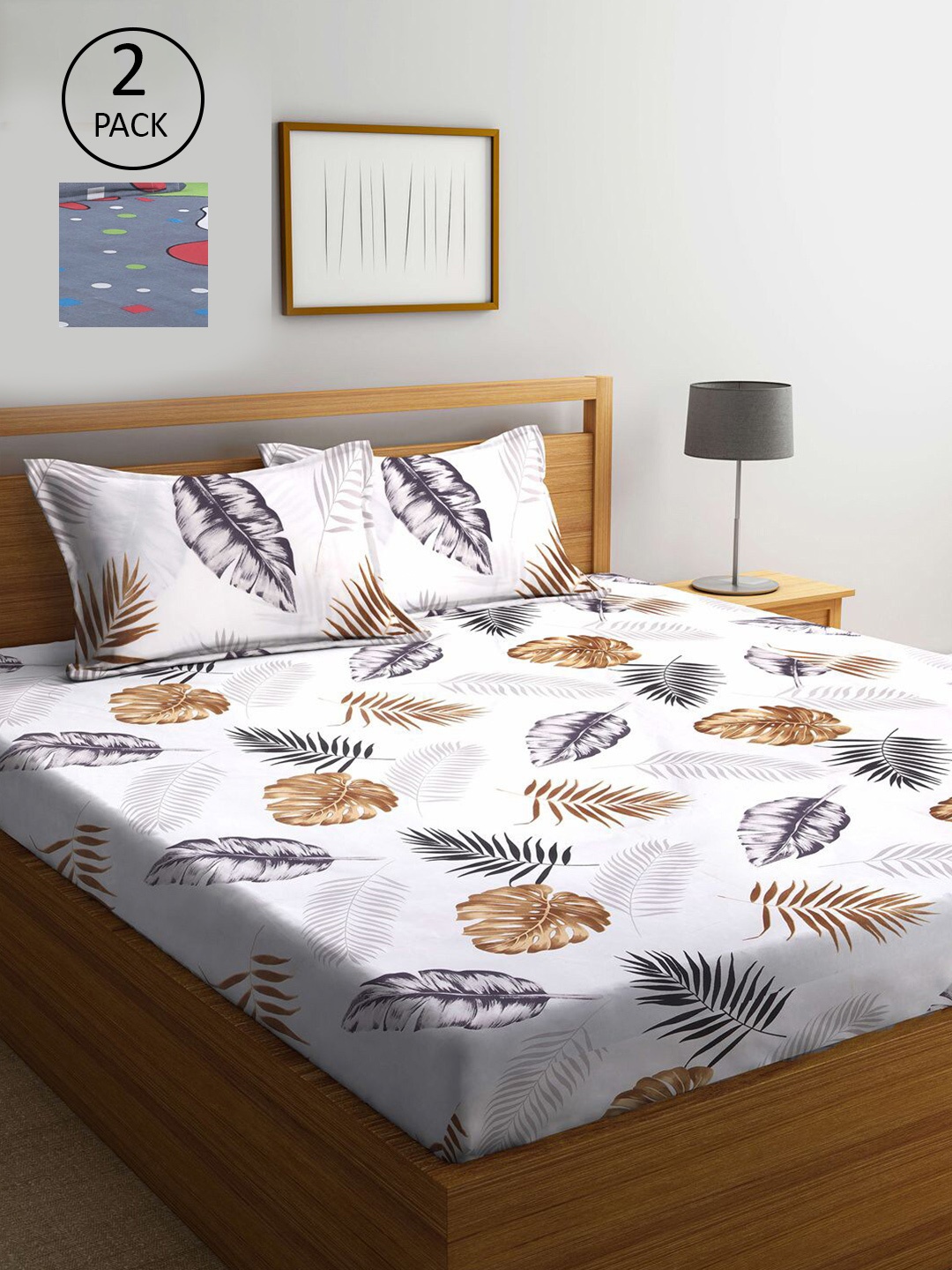 

KLOTTHE White & Grey Floral 300 TC 2 King Bedsheet with 4 Pillow Covers