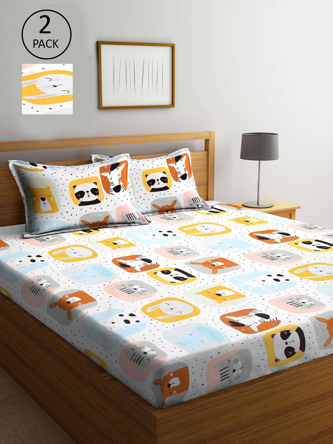 

KLOTTHE White & Grey Printed 300 TC 2 Pieces King Bedsheet with 4 Pillow Covers