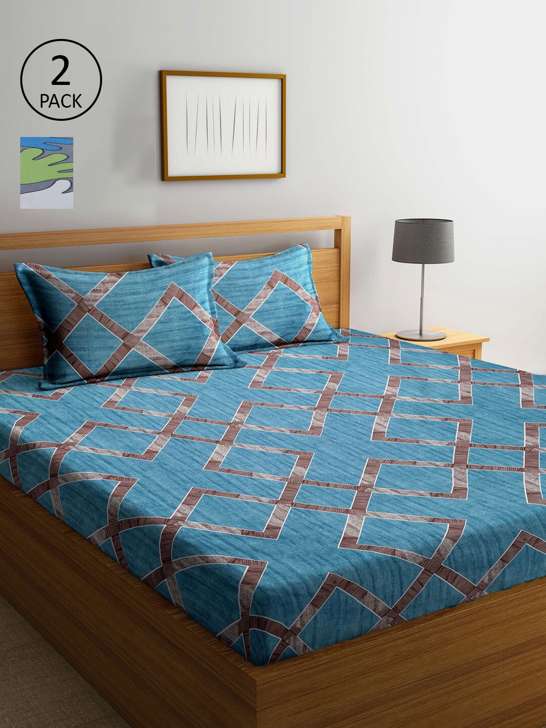 

KLOTTHE Pack Of 2 210 TC King Bedsheets with 4 Pillow Covers, Blue