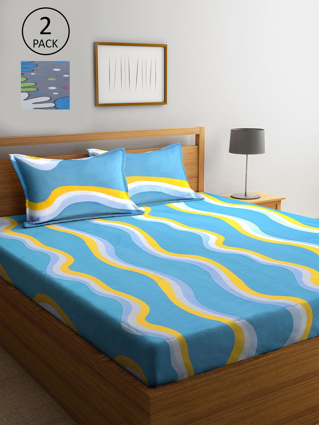 

KLOTTHE Blue & White 210 TC Set Of 2 King Bedsheet with 4 Pillow Covers