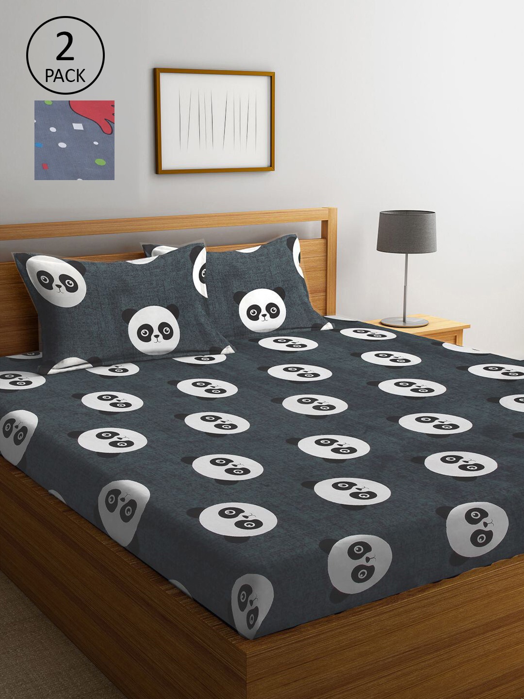 

KLOTTHE Charcoal & Grey Cartoon Characters 210 TC 2 King Bedsheets with 4 Pillow Covers
