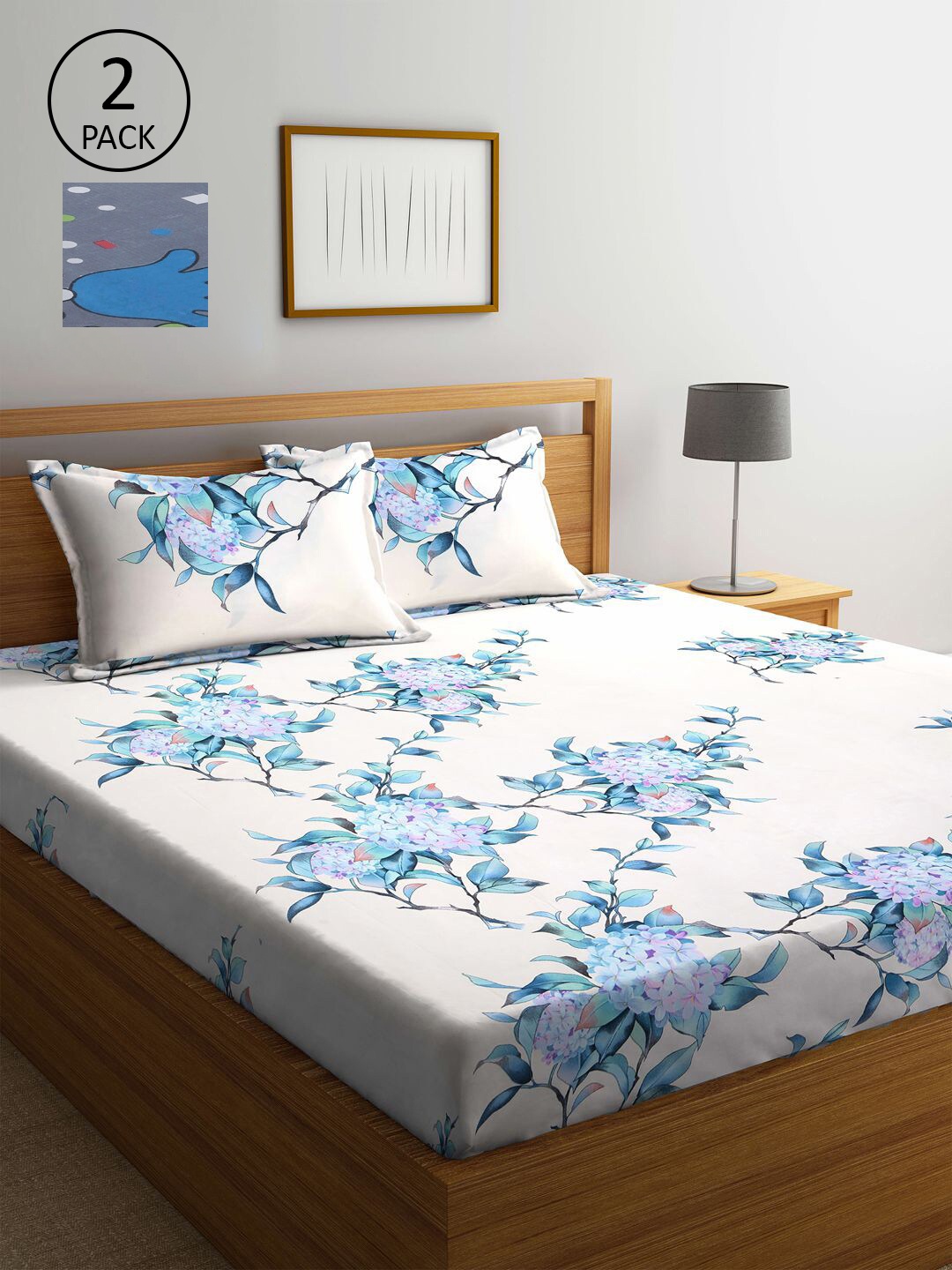 

KLOTTHE White & Grey Floral 210 TC Set Of 2 King Bedsheet with 4 Pillow Covers