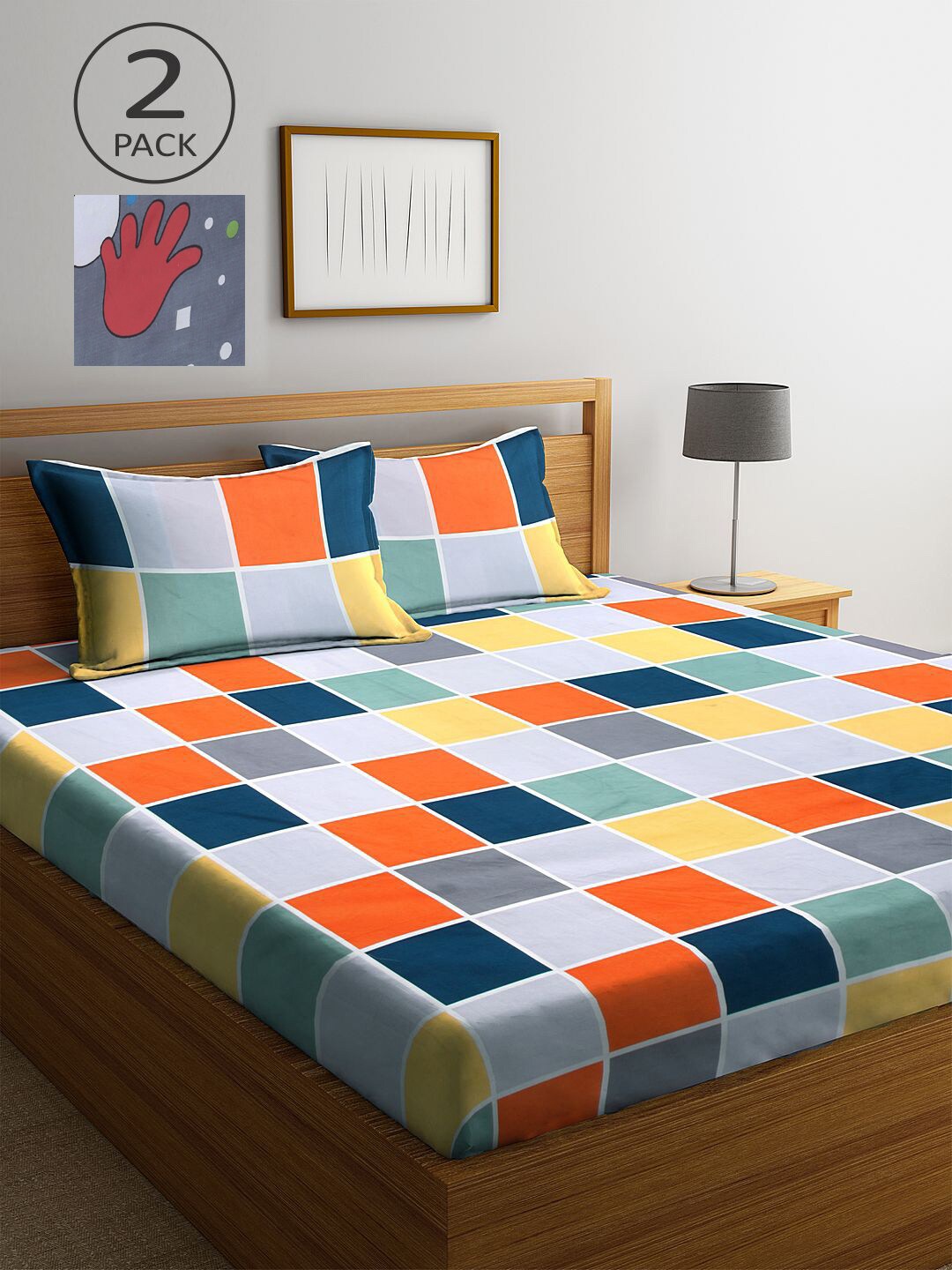 

KLOTTHE Blue & Green Geometric 300 TC Set Of 2 King Bedsheet with 4 Pillow Covers