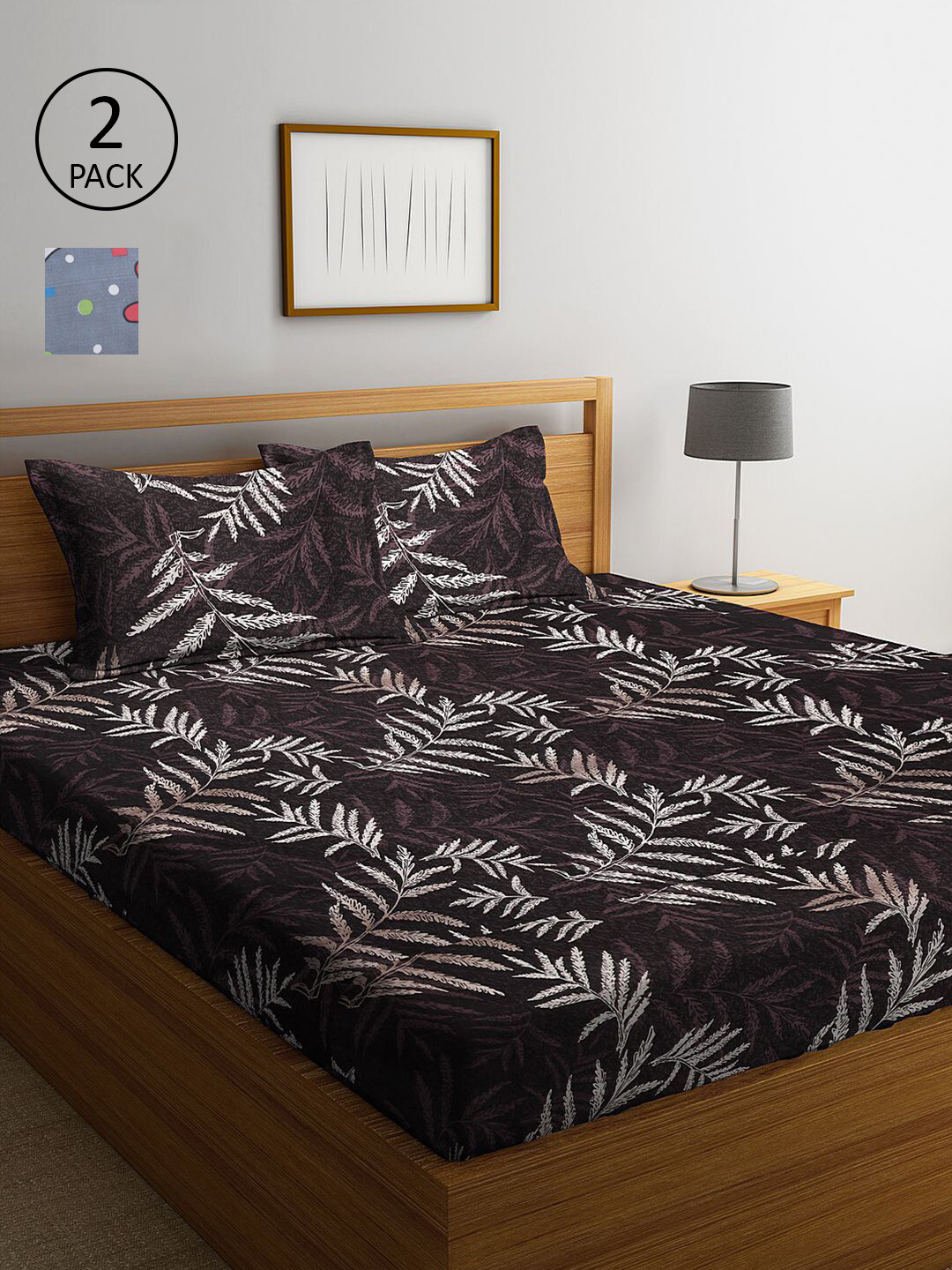 

KLOTTHE Coffee Brown & Grey Floral Printed 210 TC 2 King Bedsheets with 4 Pillow Covers