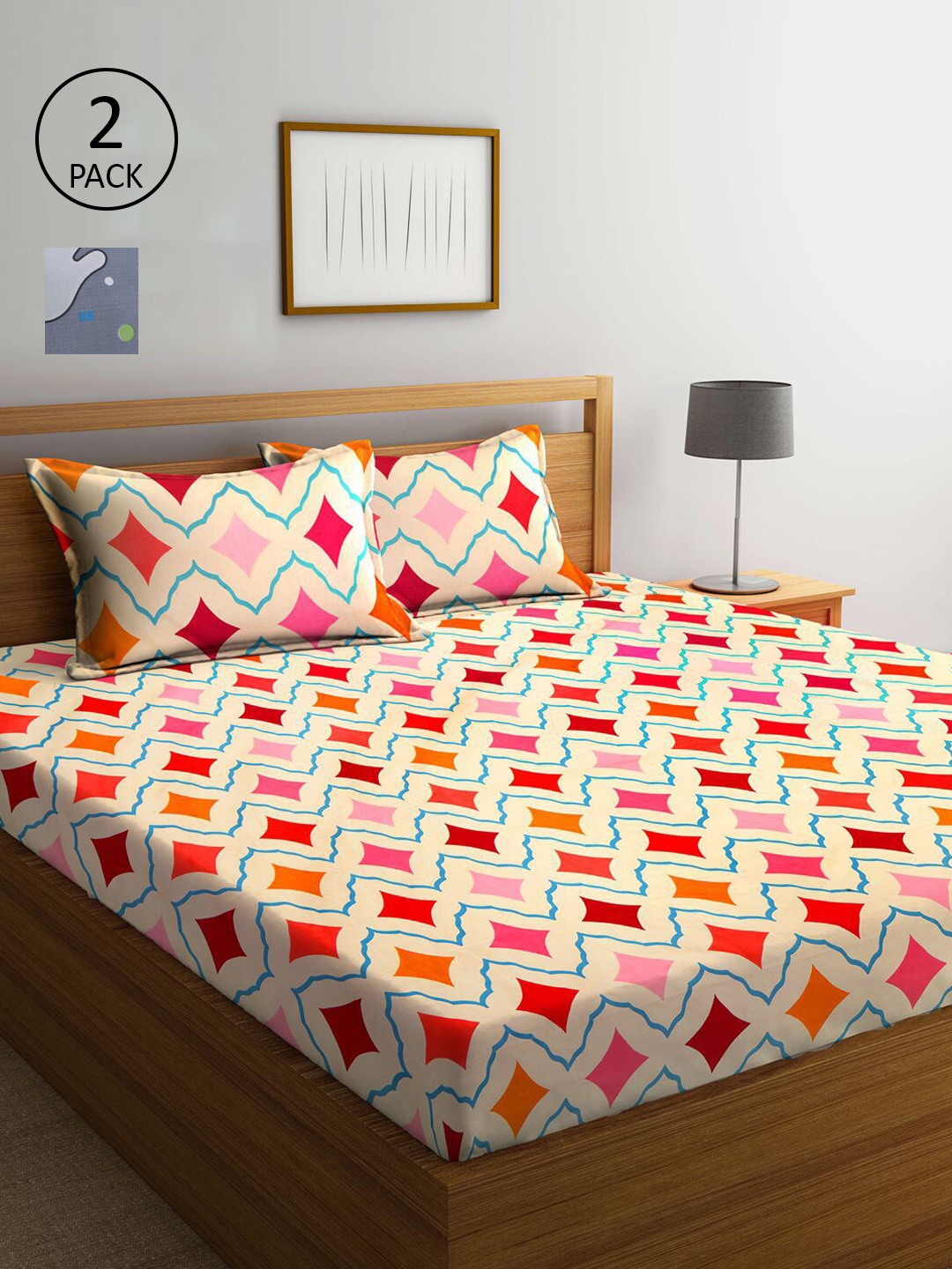 

KLOTTHE Grey & Beige Geometric 210 TC Set Of 2 King Bedsheet with 4 Pillow Covers
