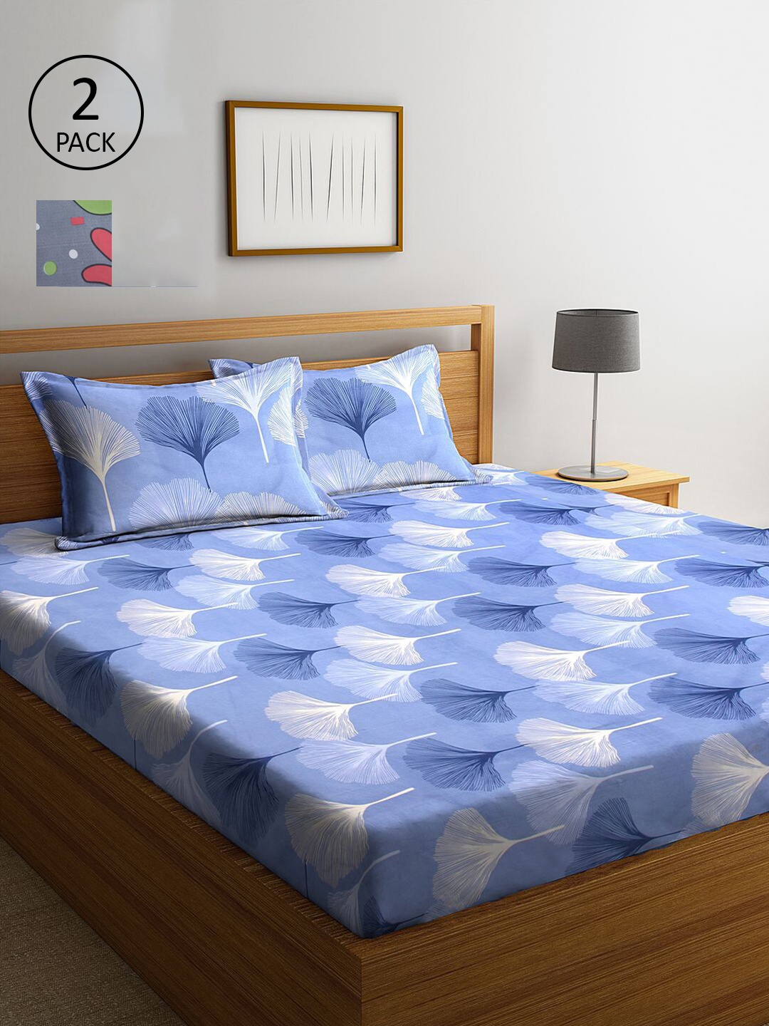 

KLOTTHE Blue & Grey Floral 300 TC 2 King Bedsheet with 4 Pillow Covers