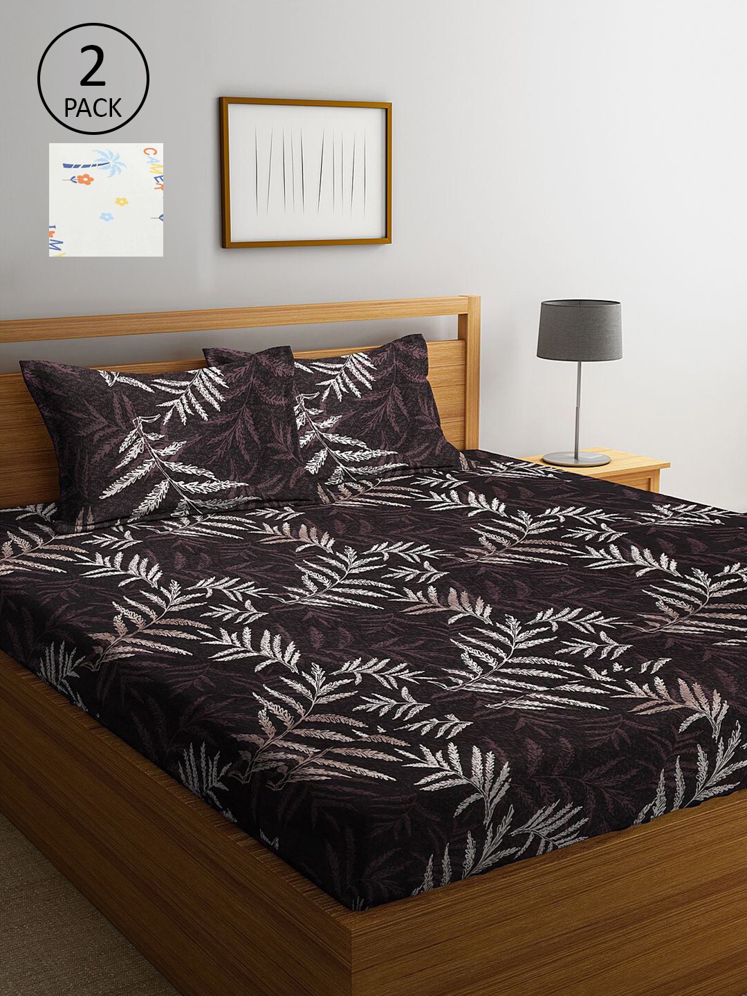 

KLOTTHE Coffee Brown & White Floral Printed 210 TC 2 King Size Bedsheets with 4 Pillow Covers