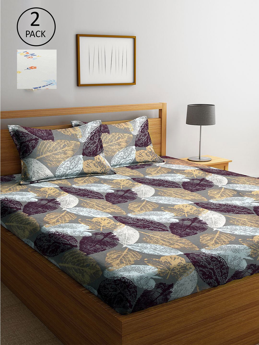 

KLOTTHE Grey & White Floral 210 TC Set Of 2 King Bedsheet with 4 Pillow Covers