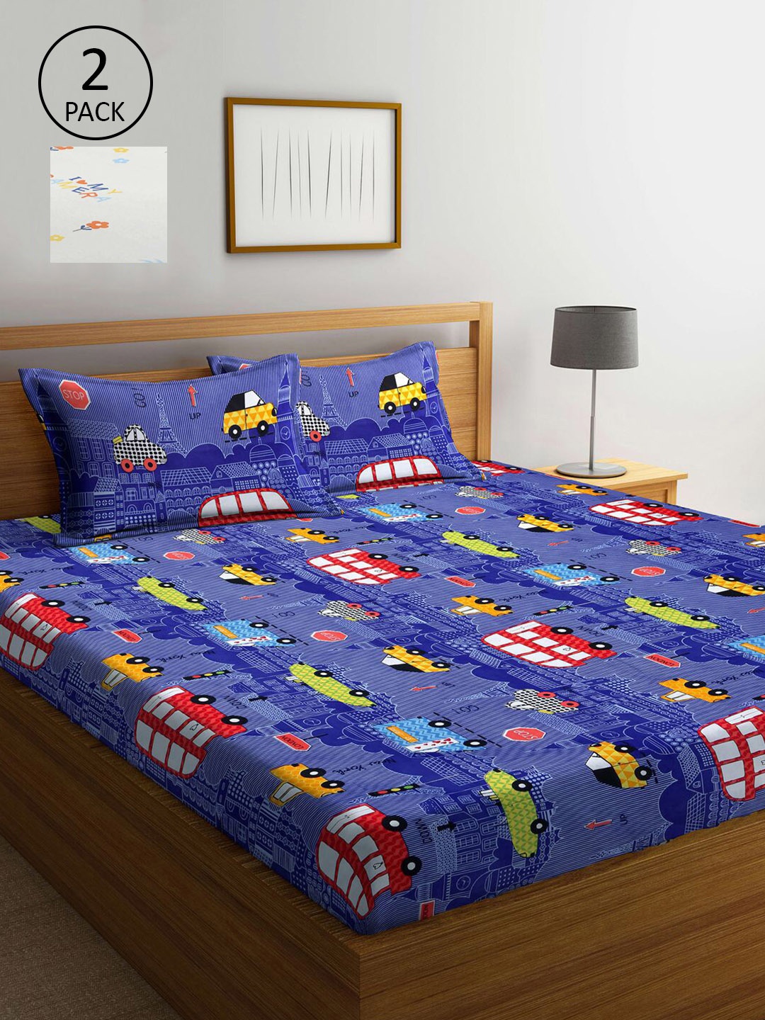 

KLOTTHE Blue & White Geometric Printed 210 TC 2 King Bedsheets with 4 Pillow Covers