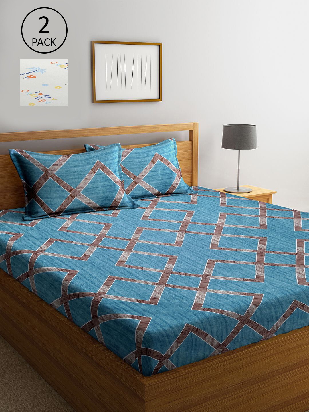 

KLOTTHE Set of 2 Geometric 300 TC King Bedsheet with 4 Pillow Covers, White