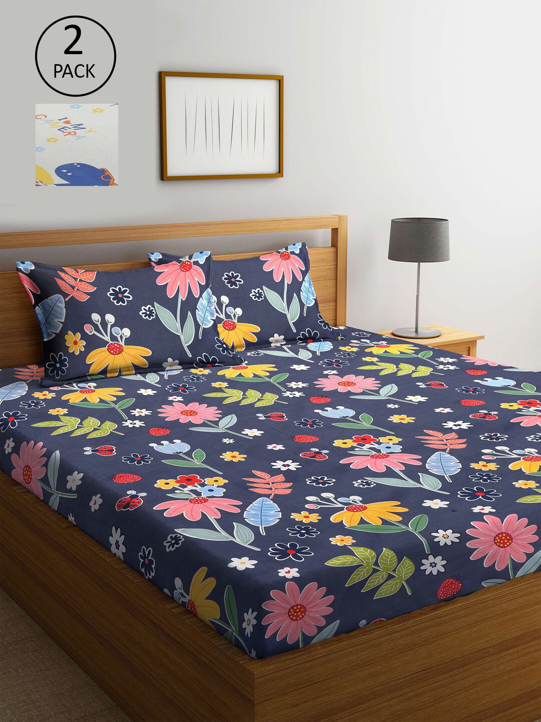 

KLOTTHE Blue & White Floral Printed 210 TC 2 King Bedsheets with 4 Pillow Covers