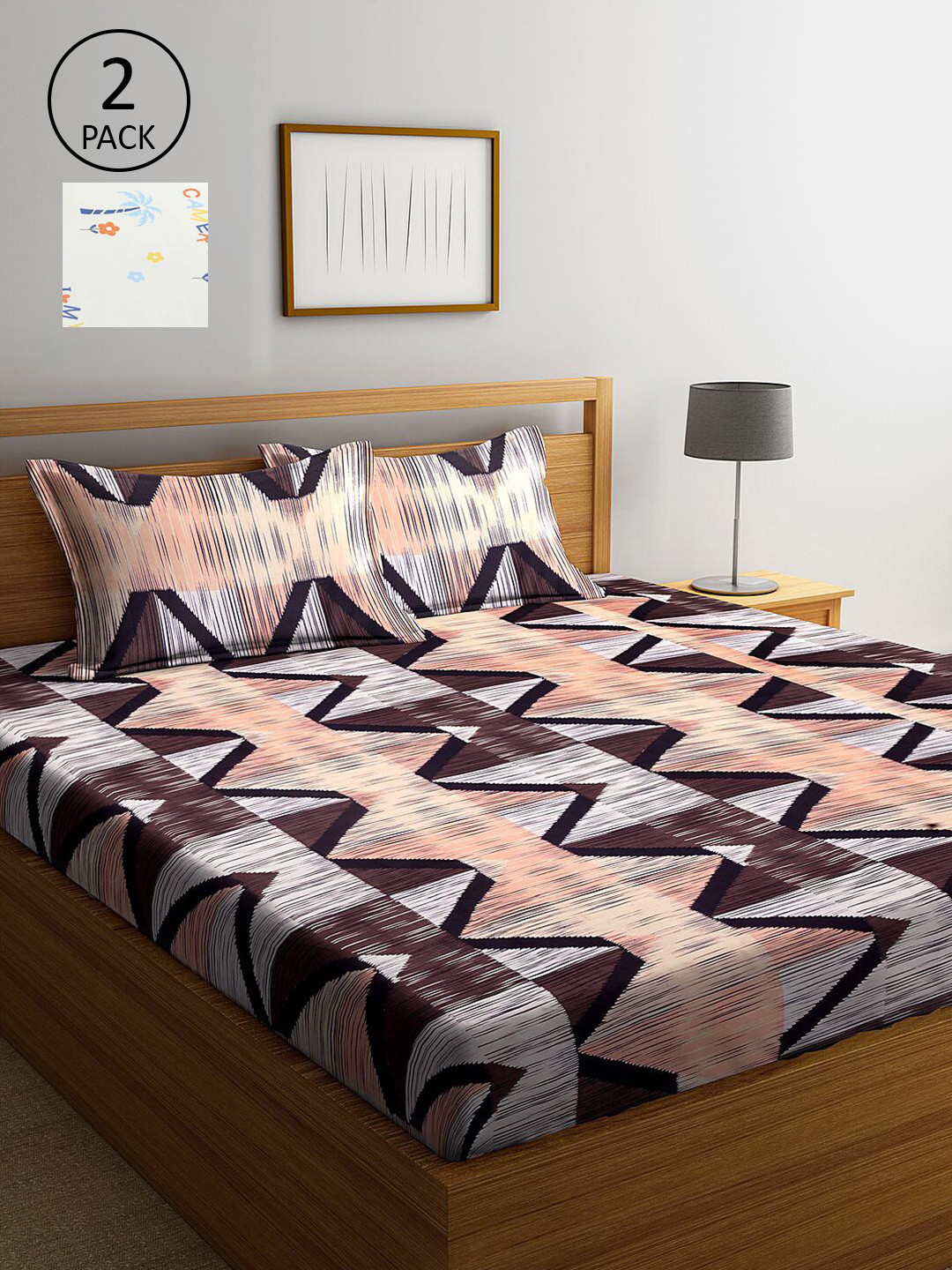 

KLOTTHE Purple & White Geometric 300 TC Set Of 2 King Bedsheet with 4 Pillow Covers