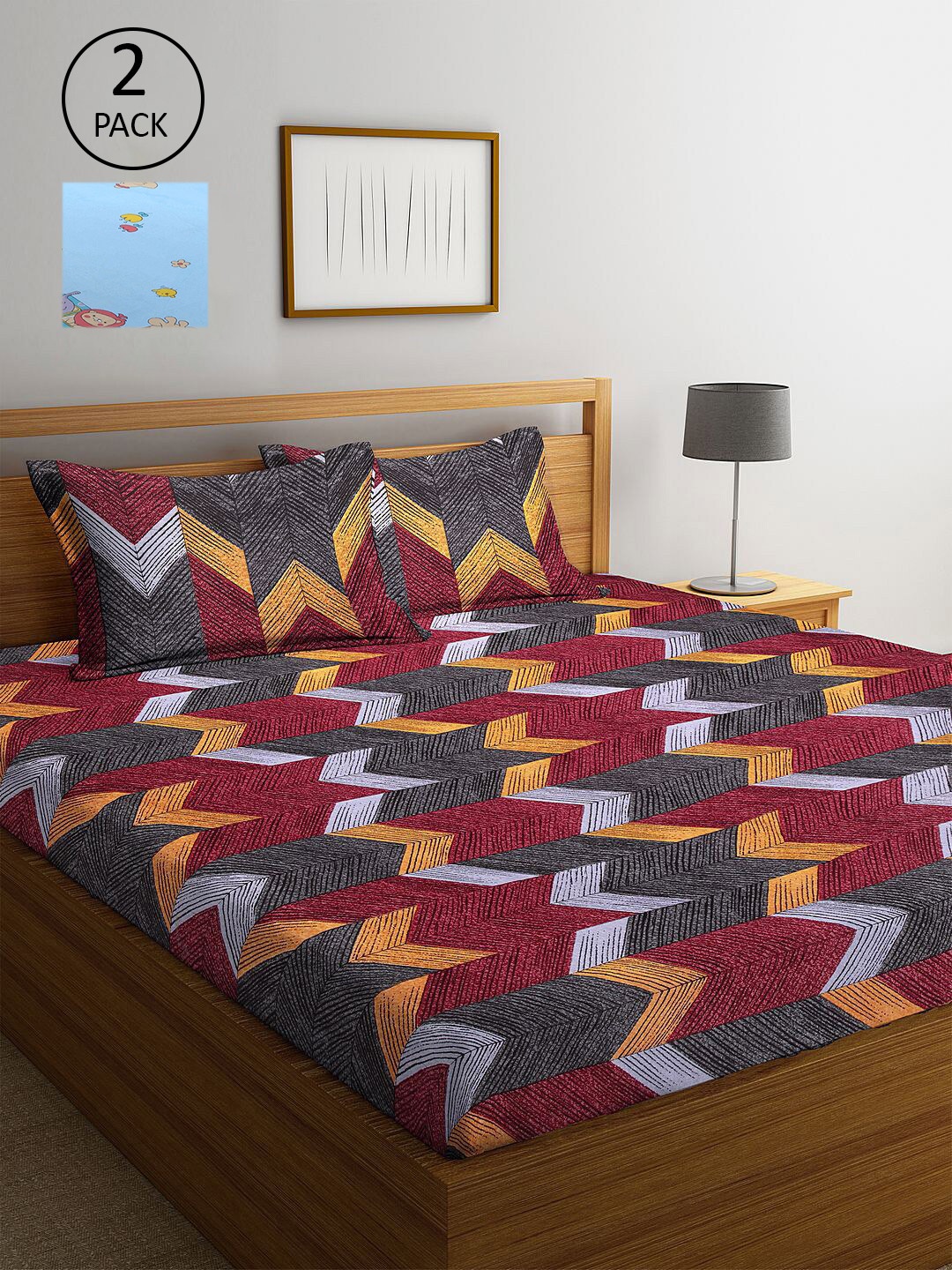 

KLOTTHE Set of 2 Geometric 300 TC King Bedsheet with 4 Pillow Covers, Blue
