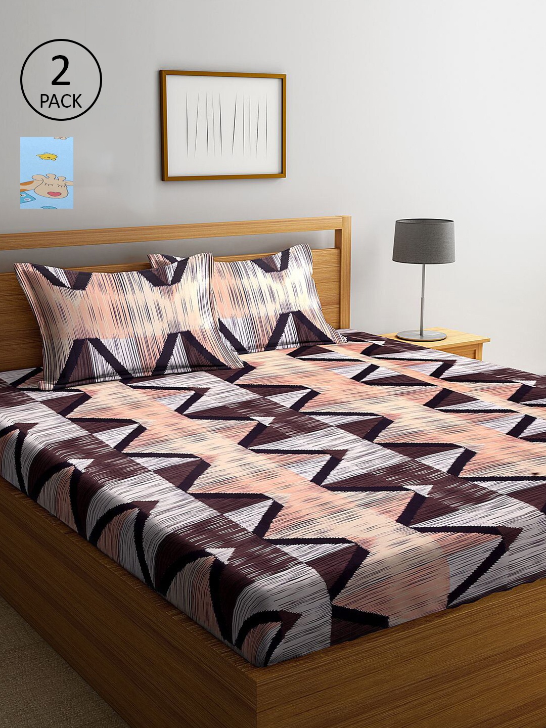 

KLOTTHE Blue & Black Geometric 300 TC Set Of 2 King Bedsheet with 4 Pillow Covers