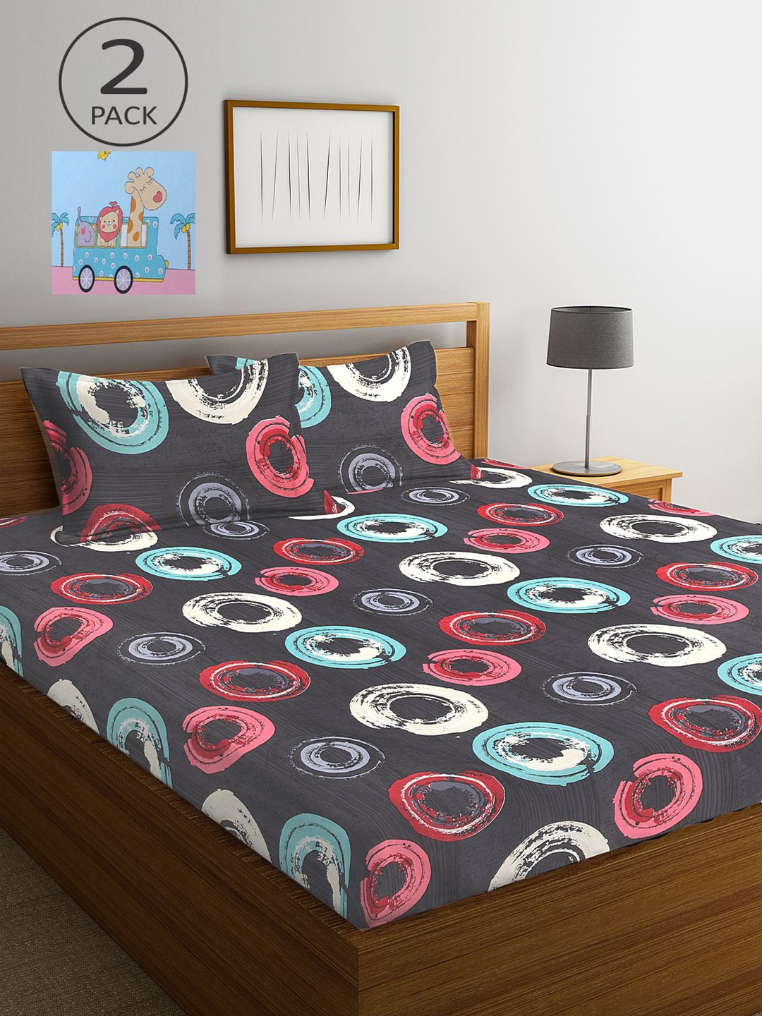 

KLOTTHE Pack Of 2 300 TC King Bedsheets with 4 Pillow Covers, Blue