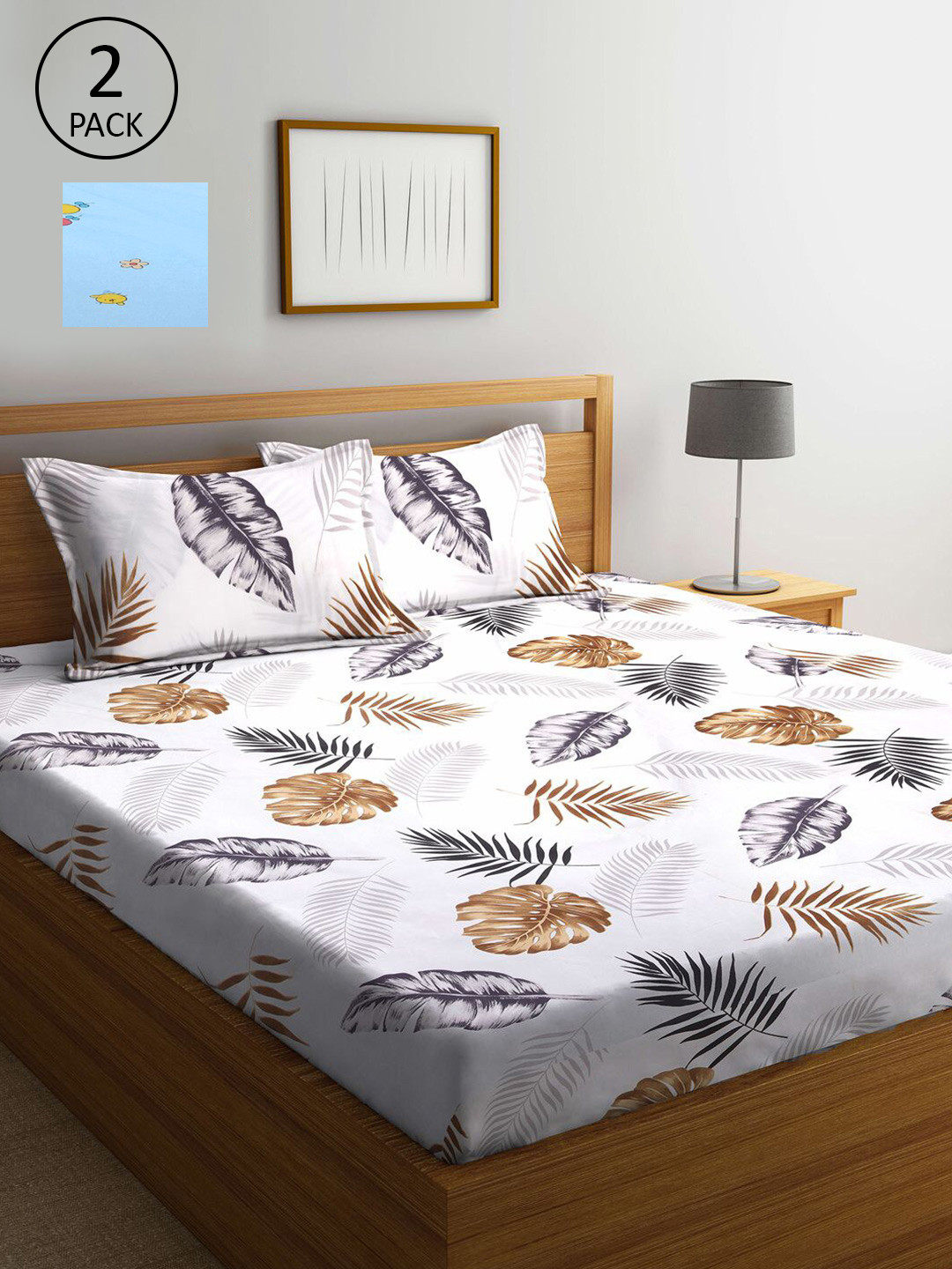 

KLOTTHE White & Blue Floral 210 TC 2 King Bedsheet with 4 Pillow Covers