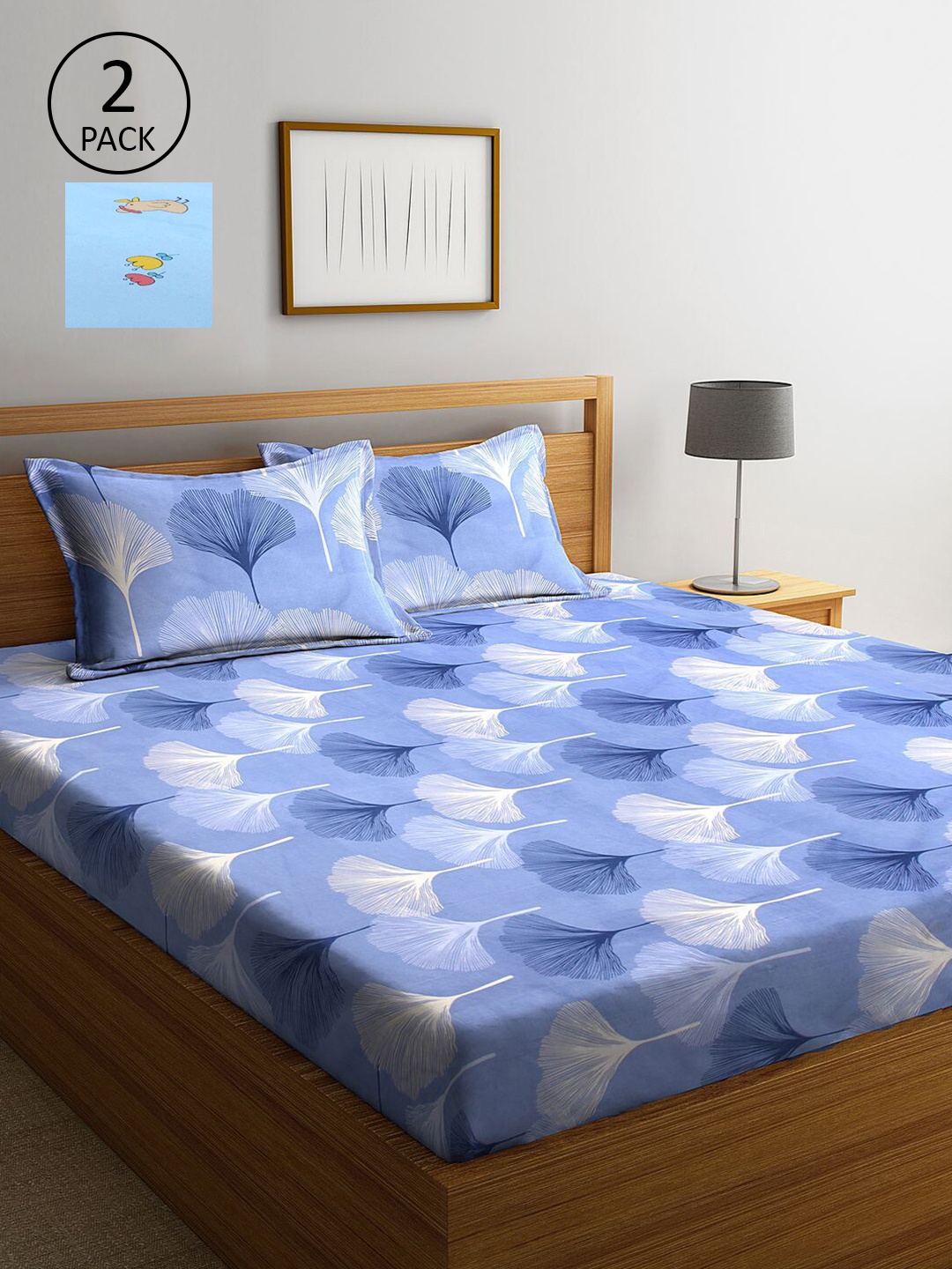 

KLOTTHE Blue & Pink Floral 210 TC Set Of 2 King Bedsheet with 4 Pillow Covers