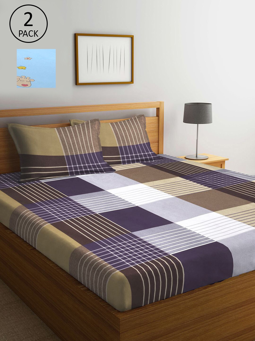 

KLOTTHE Blue & White Geometric 210 TC Set Of 2 King Bedsheet with 4 Pillow Covers