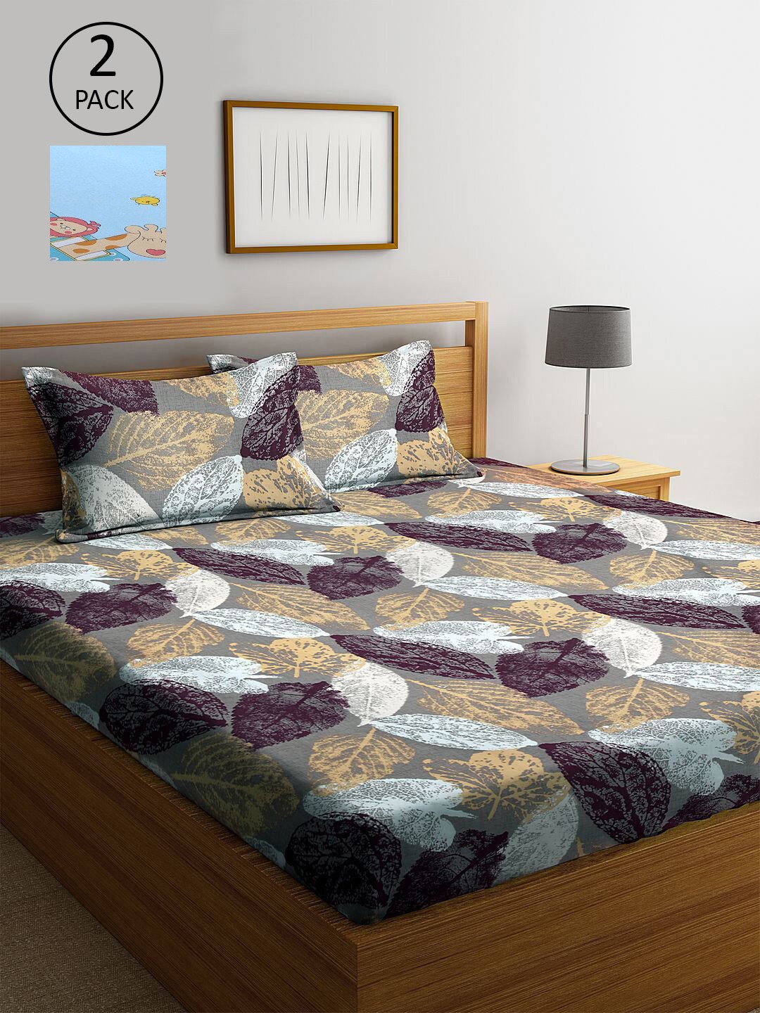 

KLOTTHE Blue & Grey Floral 300 TC Set Of 2 King Bedsheet with 4 Pillow Covers