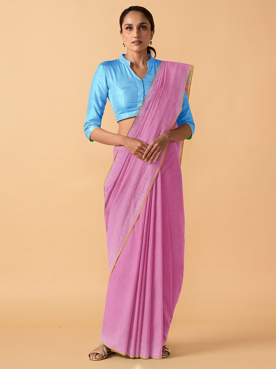 

Taneira Pink & Blue Zari Pure Cotton Saree