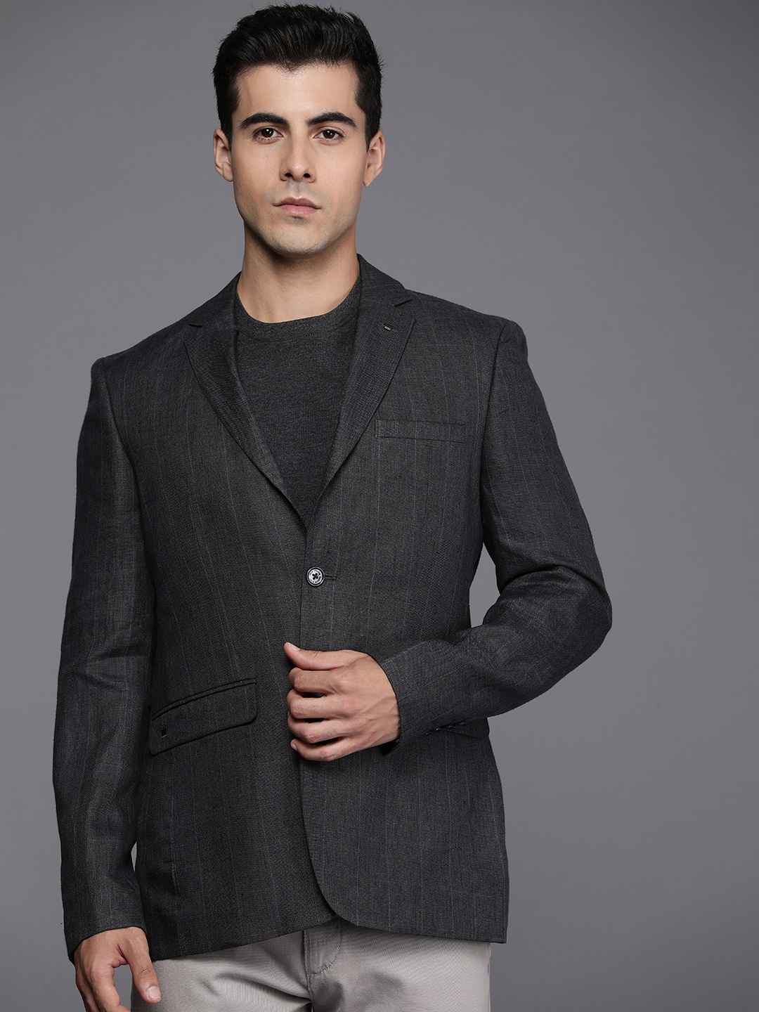 

Louis Philippe Men Single-Breasted Slim Fit Blazer, Charcoal