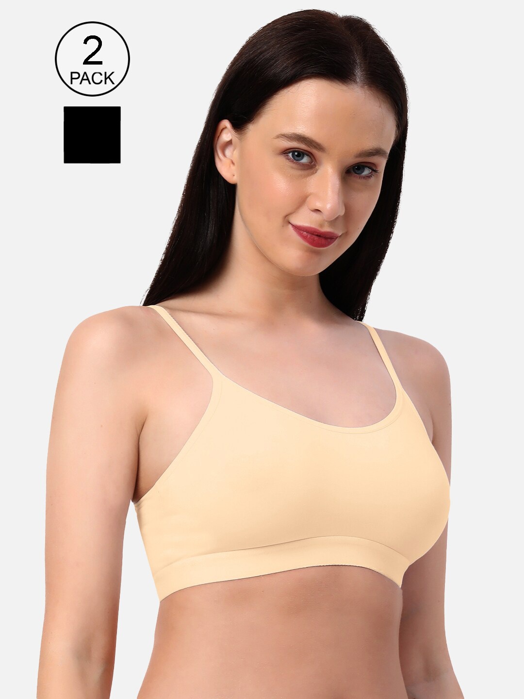

Planetinner Pack of 2 Non Wired Non Padded Full Coverage Medium Impact Sports Bra SB17-C2, Black
