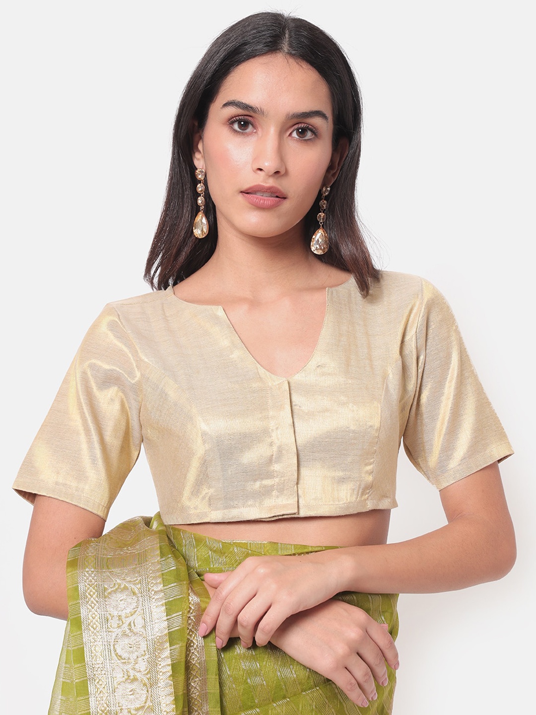 

Saaki Women Gold-Coloured Solid Saree Blouse