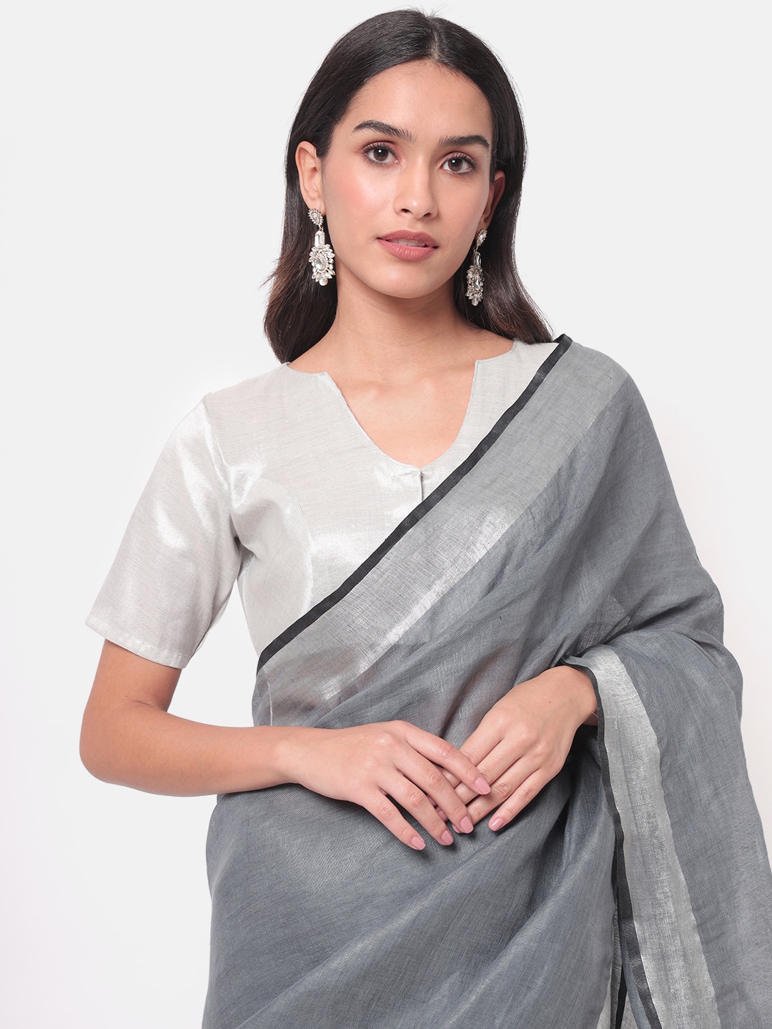 

Saaki Women Silver-Toned Solid Ready Made Saree Blouse