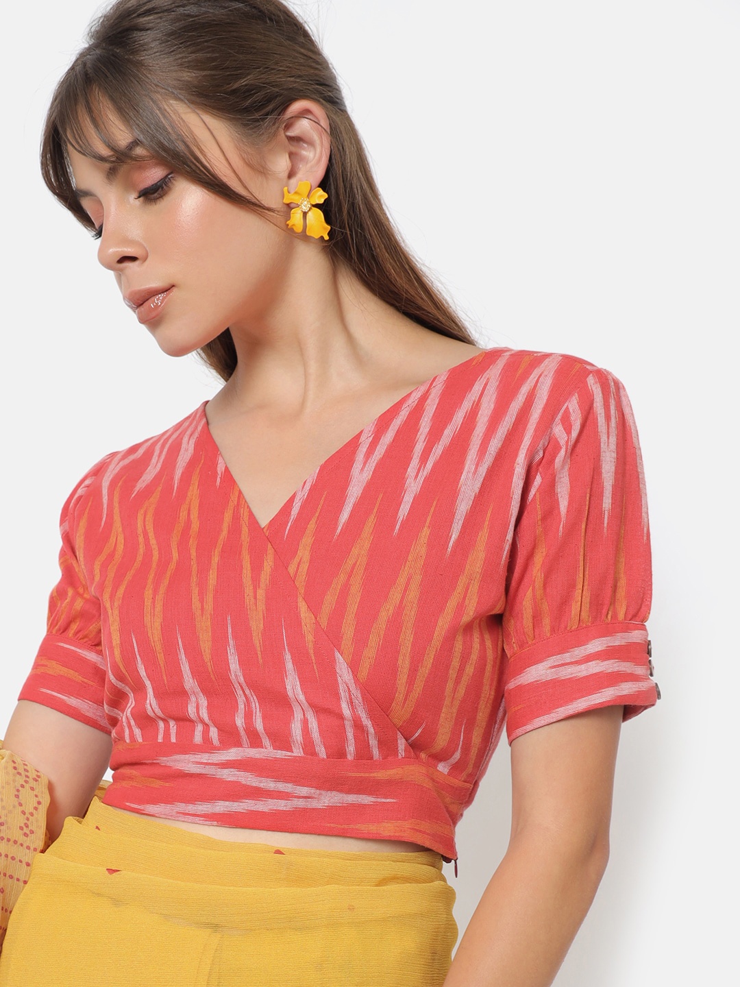 

Saaki Women Red Overlap Saree Blouse