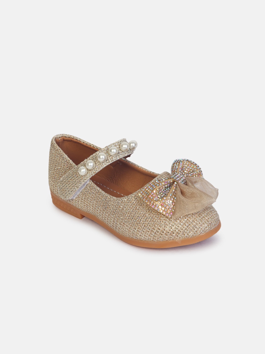 

Hopscotch Girls Gold-Toned Embellished Bows Flats
