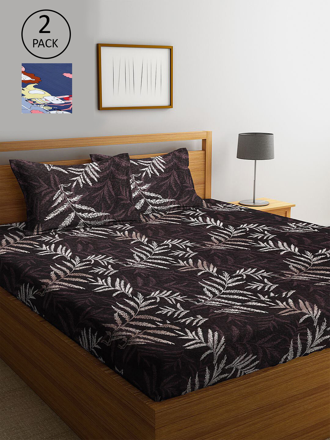 

KLOTTHE Blue & Grey Floral Printed 210 TC 2 King Bedsheets with 4 Pillow Covers