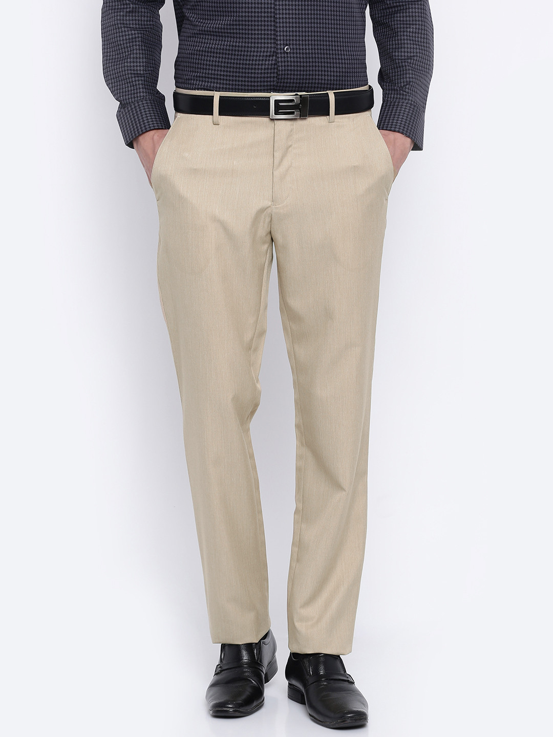 

Van Heusen Men Khaki Solid Slim Fit Formal Trousers