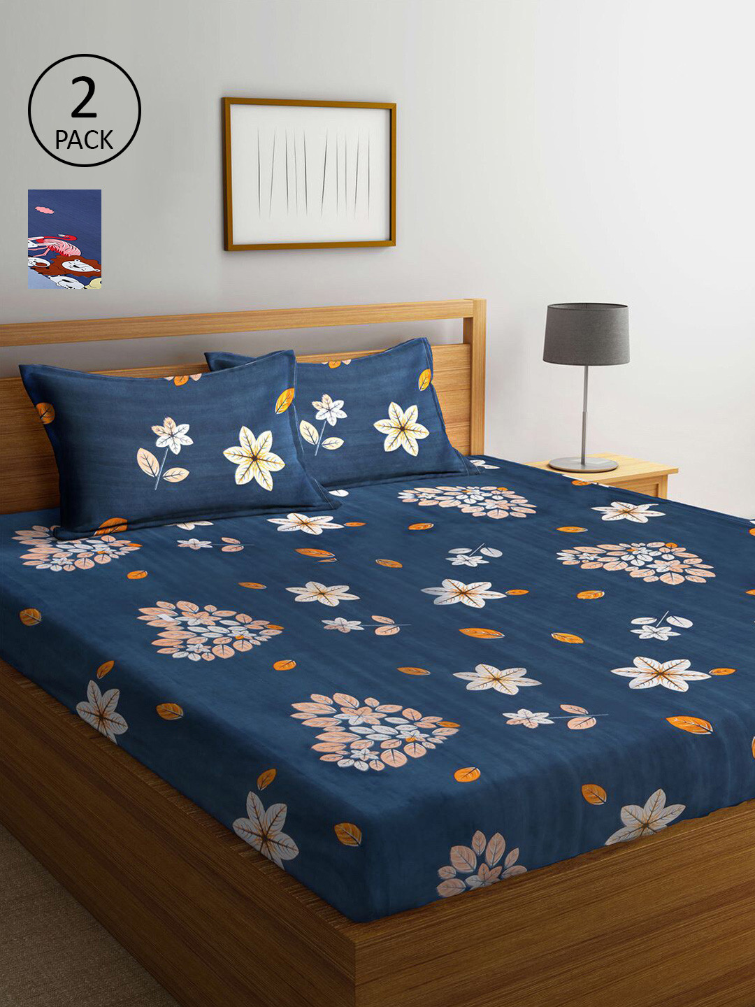 

KLOTTHE Multi Coloured 210 TC Printed Set of 2 King Cotton Bedsheet with 4 Pillow Covers