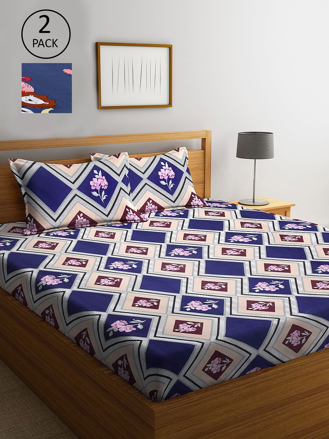 

KLOTTHE Blue & Cream Printed 210 TC 2 King Bedsheet with 4 Pillow Covers