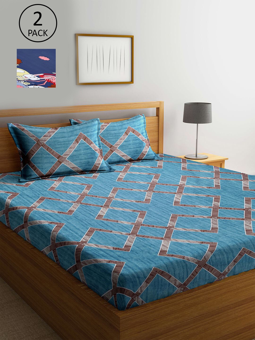 

KLOTTHE Blue Printed 210 TC 2 King Bedsheet with 4 Pillow Covers