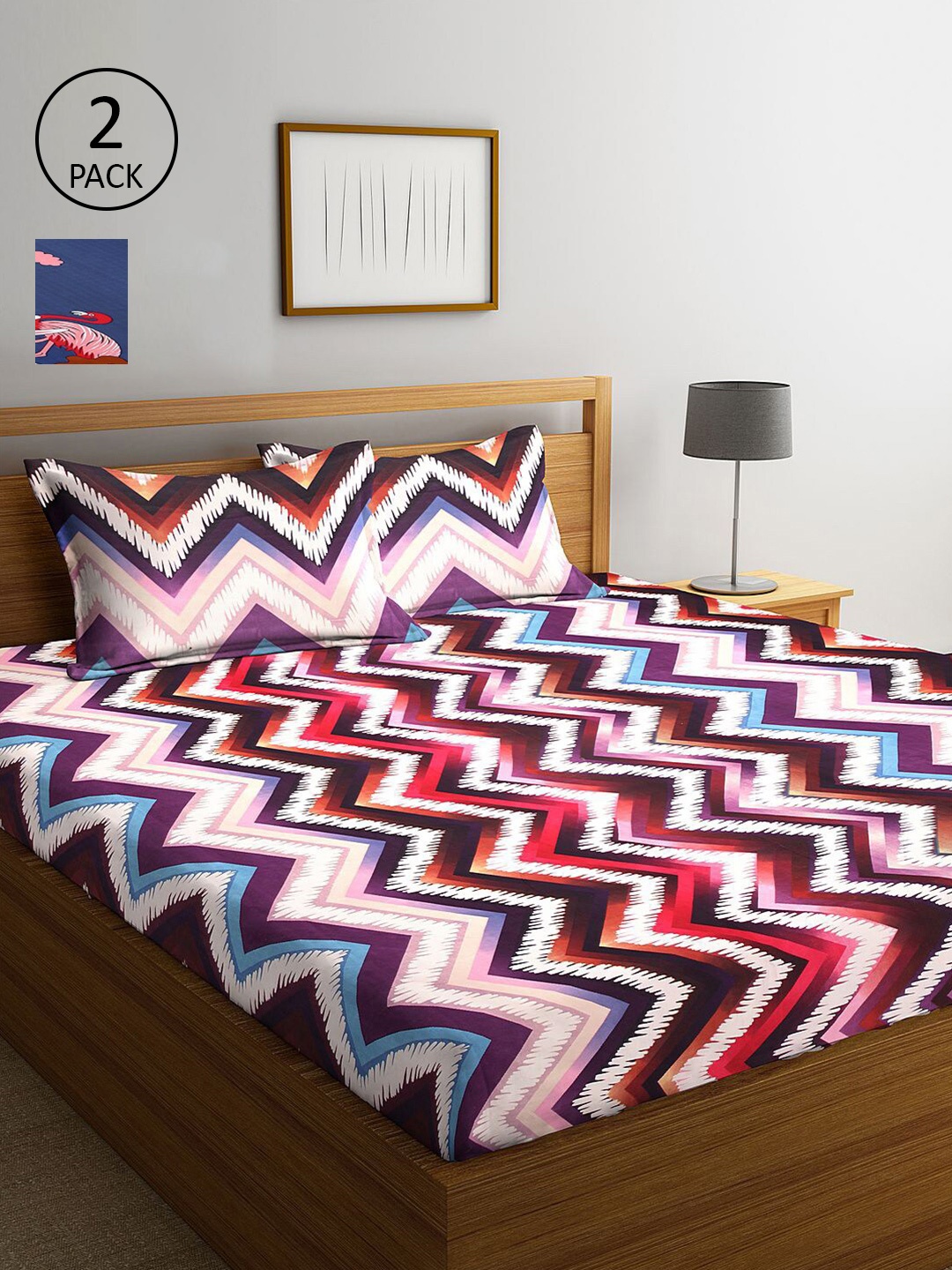 

KLOTTHE Blue & Red Printed 210 TC 2 King Bedsheet with 4 Pillow Covers