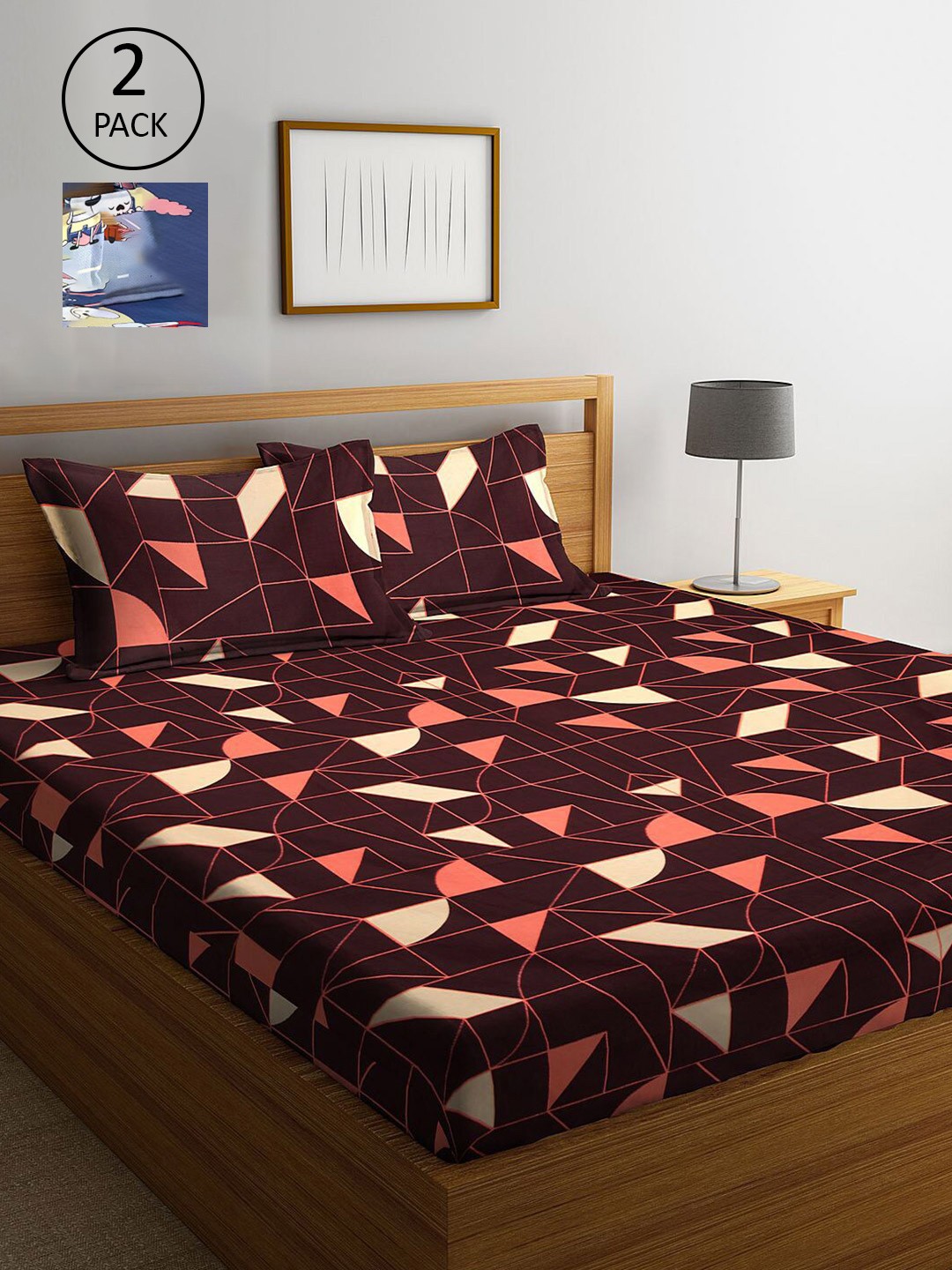 

KLOTTHE Multi Coloured 210 TC Printed Set of 2 King Cotton Bedsheet with 4 Pillow Covers