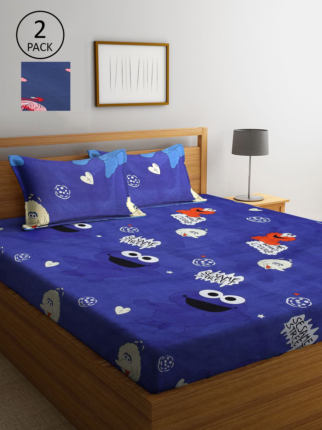 

KLOTTHE Blue & Red Cartoon Characters 210 TC 2 King Bedsheet with 4 Pillow Covers