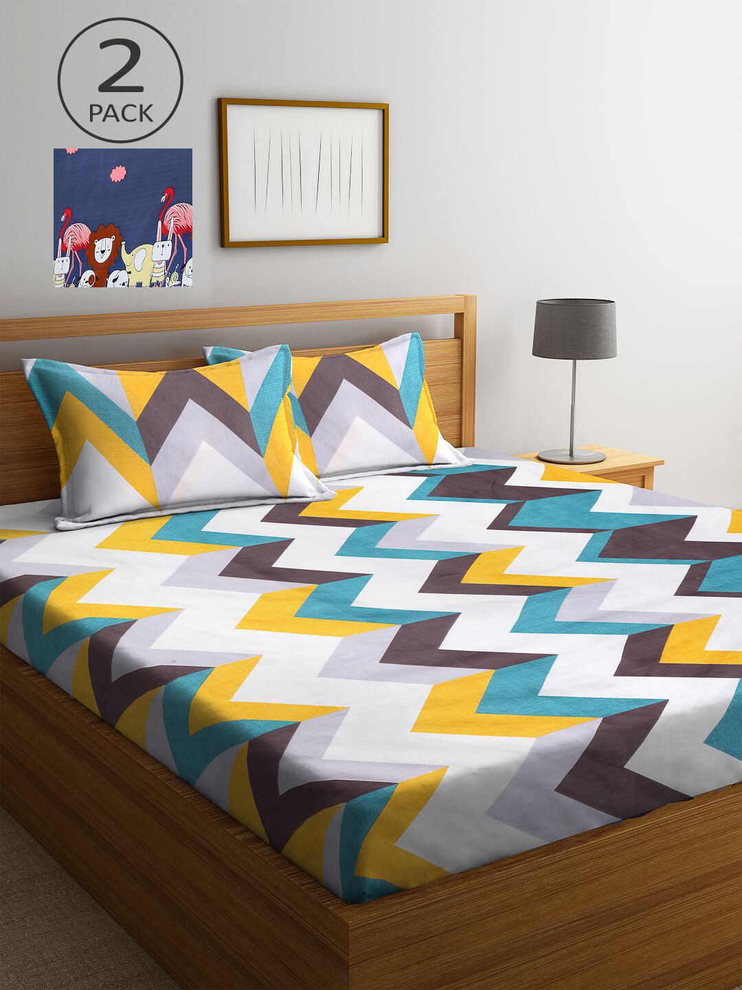 

KLOTTHE Navy Blue & White Printed 210 TC 2 King Bedsheet with 4 Pillow Covers