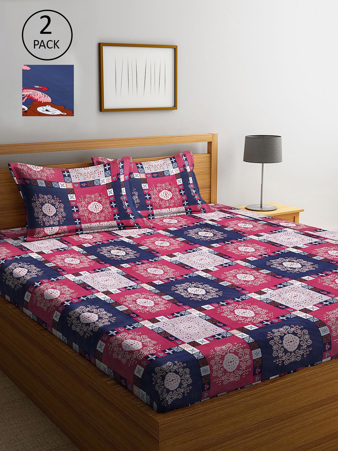 

KLOTTHE Multi Coloured 210 TC Printed Set of 2 King Cotton Bedsheet with 4 Pillow Covers