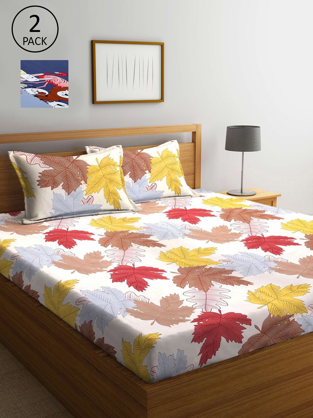 

KLOTTHE White & Navy Blue Floral 210 TC 2 King Bedsheet with 4 Pillow Covers