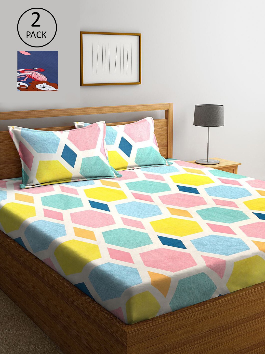 

KLOTTHE Blue & White Geometric 210 TC 2 King Bedsheet with 4 Pillow Covers