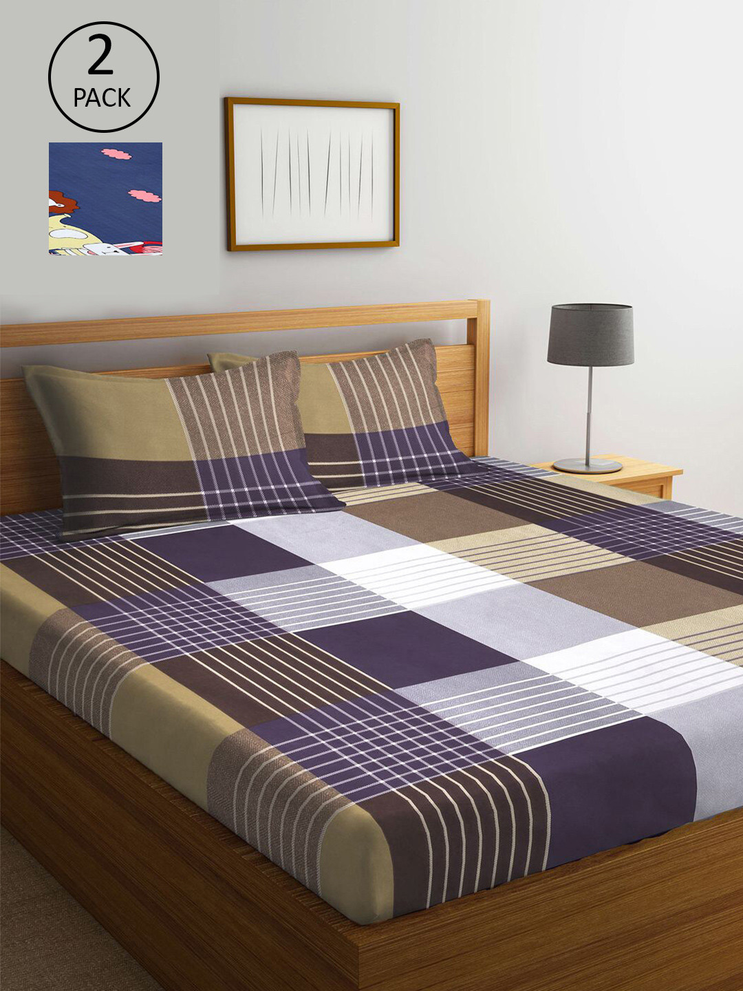 

KLOTTHE Multi Coloured 210 TC Printed Set of 2 King Cotton Bedsheet with 4 Pillow Covers