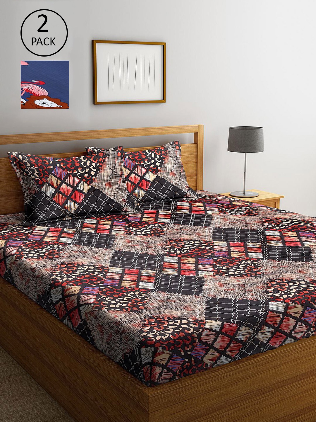 

KLOTTHE Blue & Black Printed 210 TC 2 King Bedsheet with 4 Pillow Covers