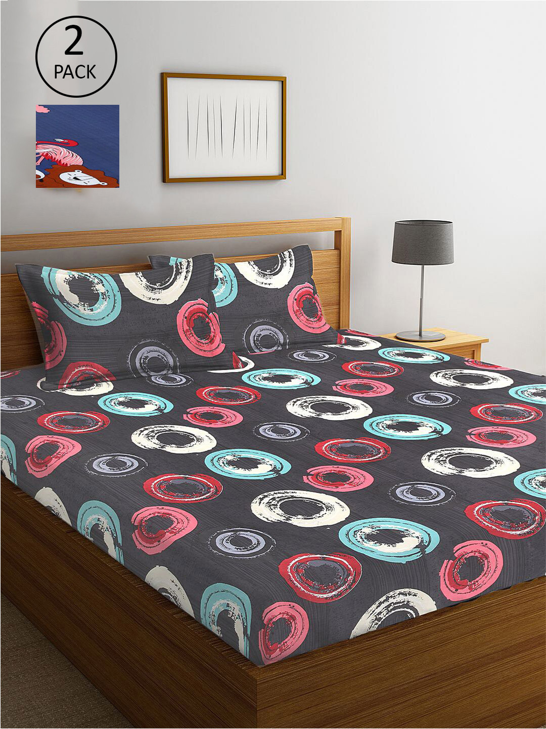 

KLOTTHE Blue & Grey Geometric 210 TC 2 King Bedsheet with 4 Pillow Covers