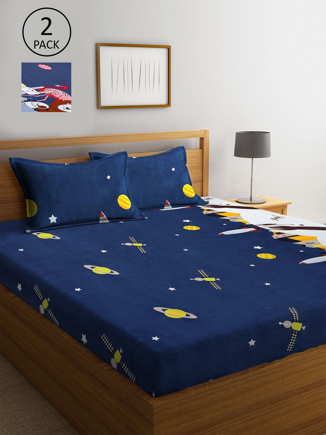 

KLOTTHE Blue Printed 210 TC 2 King Bedsheet with 4 Pillow Covers
