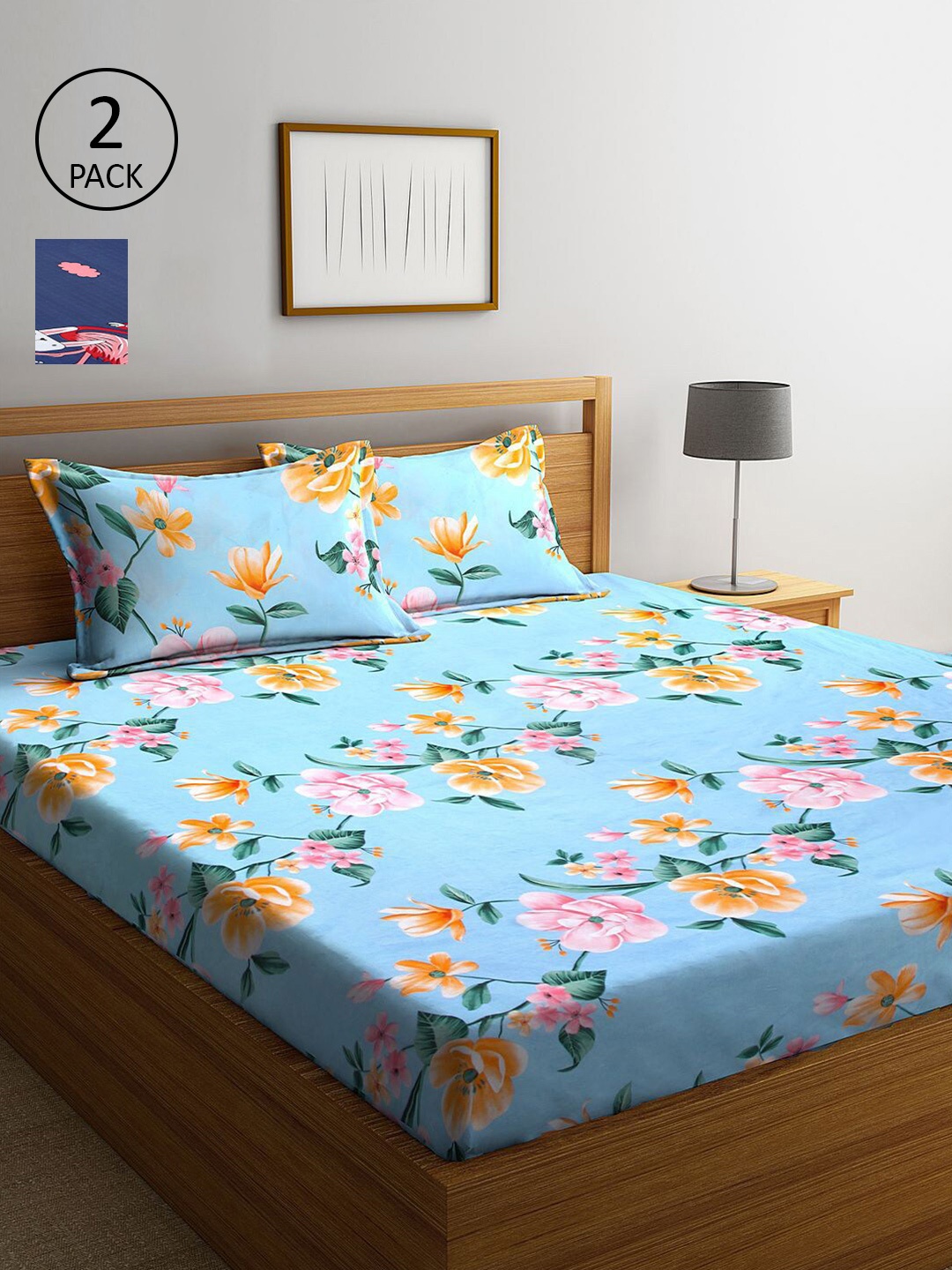 

KLOTTHE Multi Coloured 210 TC Printed Set of 2 King Cotton Bedsheet with 4 Pillow Covers